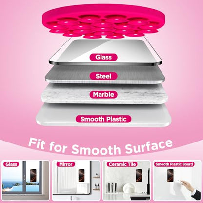 Magnetic Suction Cup Phone Mount, Compatible with MagSafe, Silicone Octo Cup Buddy Sticky Grip Holder for iPhone and Android, Removable Hands-Free Phone Stand Selfie/Video for TikTok, Neon Pink - color: Neon Pink