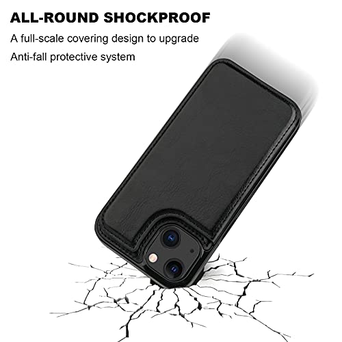 ONETOP for iPhone 13 Wallet Case with Card Holder,Black | Kickstand,ID/Cash Holder,Case Wallet with Card Slots,Double Magnetic Clasp,Durable PU Leather Shockproof Cover for Women Men - color: Black