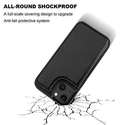 ONETOP for iPhone 13 Wallet Case with Card Holder,Black | Kickstand,ID/Cash Holder,Case Wallet with Card Slots,Double Magnetic Clasp,Durable PU Leather Shockproof Cover for Women Men - color: Black