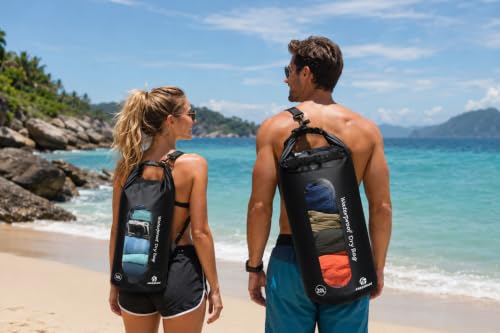 Freegrace Waterproof Dry Bag with Double Zip-Lock, Phone Case & Waist Pouch | 20L Black, Clear Window, Submersible 500D Drysack, Crossbody Strap & Grab Handle, Gear For Kayaking, Boating, Beach, Surfing - color: Black, size: 20L, style: Window