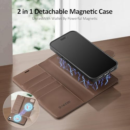 Shieldtop Compatible with MagSafe iPhone 17e / 16e Wallet Case,Coffee | 2 in 1 Detachable Magnetic,Credit Card Holder Slots,RFID Blocking,PU Leather,Kickstand,Flip Folio Phone Cover for Men & Women - color: Coffee