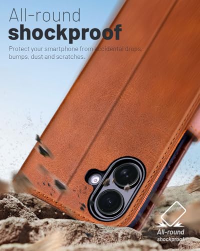 OCASE for iPhone 17 Wallet Case, Card Holder, Brown | RFID Blocking, Kickstand, Magnetic Closure, PU Leather Flip Folio, Shockproof TPU Shell, Protective Phone Cover (6.3") 2025 - color: Brown