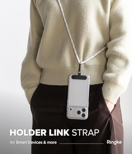 Ringke Holder Link Black, Adjustable Crossbody Strap with Cell Phone Tether Tab, Universal Multifunctional Lanyard Patch - color: Cloud White