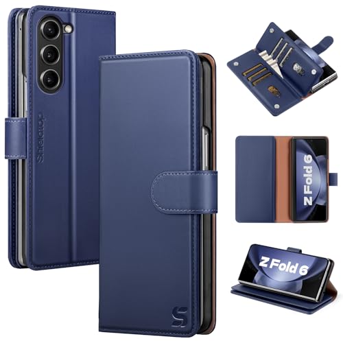 Shieldtop Compatible with Samsung Galaxy Z Fold 6 Wallet Case with Card Holder,Women Man RFID Blocking PU Leather Flip Shockproof Protective Cover Credit Card Holder Slots Kickstand,Dark Blue - color: Dark Blue, size: Samsung Galaxy Z Fold 6