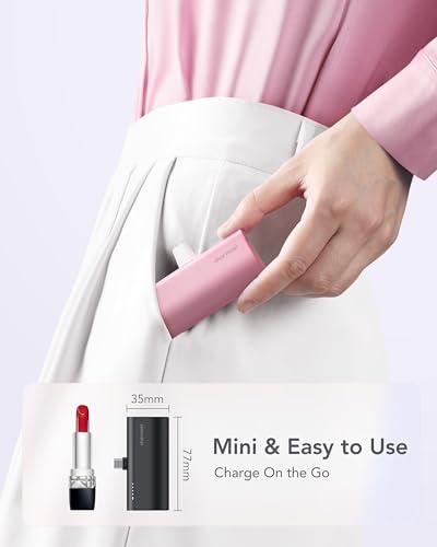 charmast Mini Portable Charger USB-C Connector, 5000mAh Small Power Bank - color: Pink