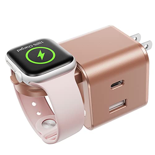 BeaSaf 36W for Apple Charging Block with Built-in Watch Charger, Foldable PD Fast Charger Block for iPhone, Dual Ports Wall Charger Compatible with Apple Watch iPhone AirPods(Rose Gold) - color: Rose Gold