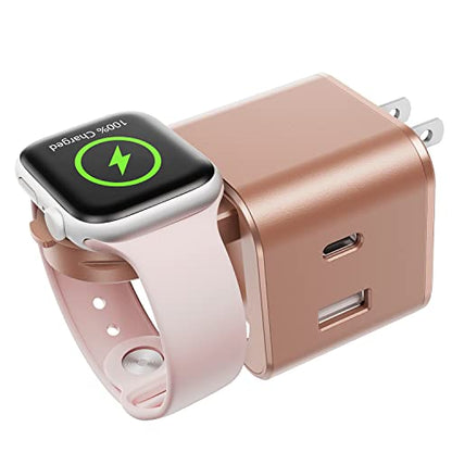 BeaSaf 36W for Apple Charging Block with Built-in Watch Charger, Foldable PD Fast Charger Block for iPhone, Dual Ports Wall Charger Compatible with Apple Watch iPhone AirPods(Rose Gold) - color: Rose Gold