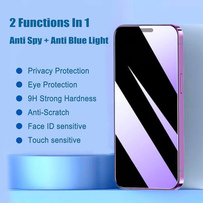 2 Pack Compatible with iPhone Privacy Screen Protector, Anti-Spy Anti-Blue Light Eye Protection Tempered Glass Film, Scratch Resistant, Full Coverage, Case Friendly (for iPhone 16 Pro Max) - size: for iPhone 16 Pro Max