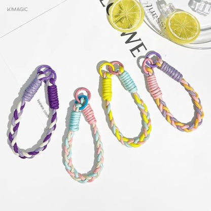 KIMAGIC Korean Dopamine Phone Wrist Strap - Handmade Thickened Phone Lanyard, Anti-Drop Hands-Free Charm - color: 04 Macaron Purple-pink