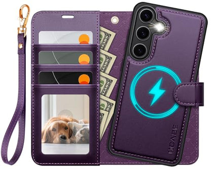 OCASE for Samsung Galaxy S25 Detachable Wallet Case, Dark Purple | 2-in-1, Card Holder, RFID Blocking, Stand, Wrist Strap, Shockproof, Wireless Charging, Magnetic, PU Leather Flip Phone Cover - color: Dark Pruple, size: Samsung Galaxy S25