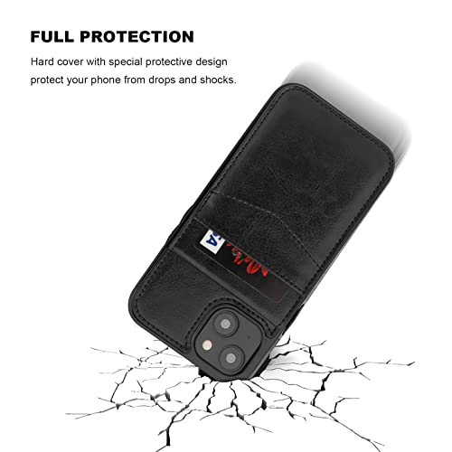 KIHUWEY for iPhone 14 Wallet Case Card Holder Kickstand, Black - color: Black