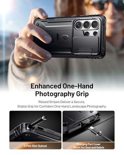 Poetic Revolution Case for Samsung Galaxy S26 Ultra, [Slide Camera Cover], [20FT Mil-Grade Drop Tested], Full-Body Military Grade Rugged Dual-Layer Shockproof Cover with Kickstand, Black - color: Black, size: Galaxy S26 Ultra