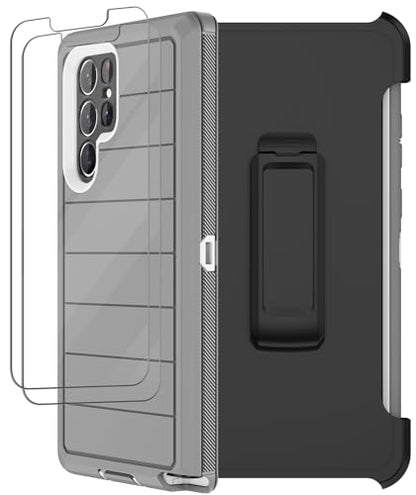 for Samsung Galaxy S22 Ultra Case with Belt Clip Holster, 2X Screen Protector, Military Grade Protection Heavy Duty Full Body Shockproof Rugged Protective Cover for Samsung S22 Ultra 5G - color: Gray II