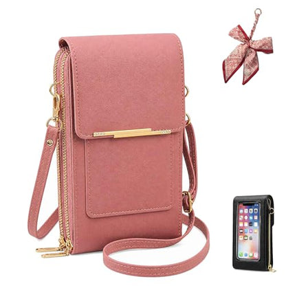 2026 Touchscreen Phone Crossbody Bag for Women, RFID Blocking Leather Mobile Phone Purse - color: Dark Pink
