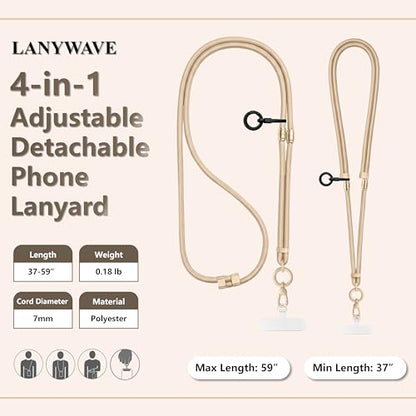 4-in-1 Phone Lanyard, Crossbody, Neck, Wrist & Finger Strap - color: Beige