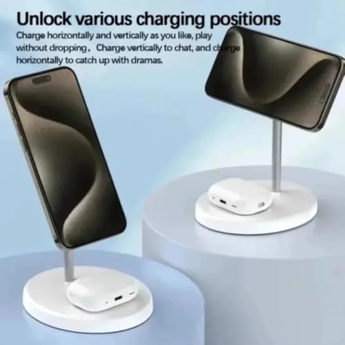 2-in-1 Wireless Charging Stantion 15W Fast Magnetic Wireless Charger Stand for iPhone 17 16 15 14 13 12 AirPods 4/3 Pro for MagSafe (Black)