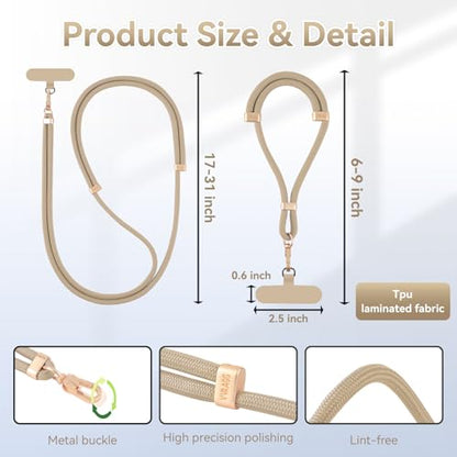 VVAAGG Cell Phone Lanyard for iPhone Crossbody Phone Strap - color: Khaki