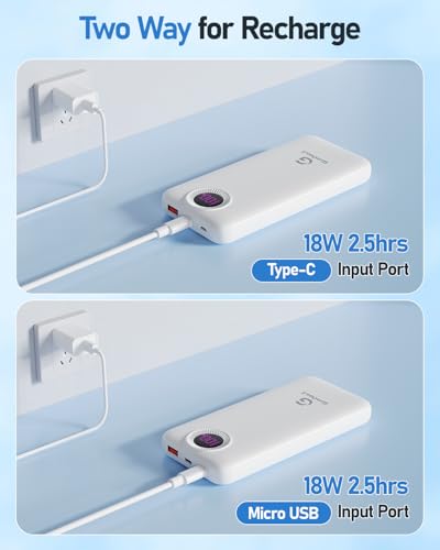 Portable Charger with Built in Cables，10000mAh 22.5W Max High-Speed Charging Power Bank with 4 Outputs 2 Inputs,External Travel Battery Pack for iPhones Android,iPad (Pearl White) - color: Pearl White