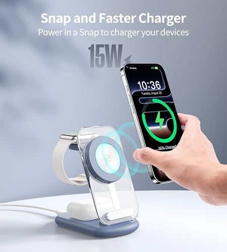 Mukiya 3 in 1 Magnetic Wireless Charging Station for Apple Devices - color: Blue
