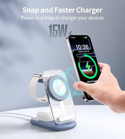 Mukiya 3 in 1 Magnetic Wireless Charging Station for Apple Devices - color: Blue