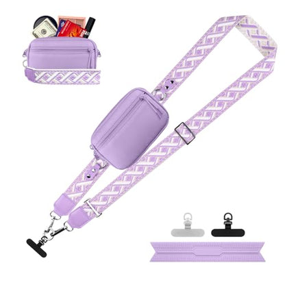 YFWE Clip and Go Strap for Phone with Wallet Crossbody, Adjustable Phone Lanyard with Detachable RFID Wristlet Wallet, Pattern Strap, Purple (M) - color: Purple-pattern Strap, size: Medium