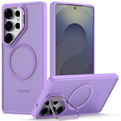 Nvollnoe for Samsung S25 Ultra Case Compatible with MagSafe Military Grade Shockproof Heavy Duty Protective Adjustable Kickstand Matte Semi Clear Phone Cover for Samsung S25 Ultra(Light Purple) - color: Light Purple