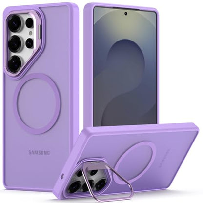 Nvollnoe for Samsung S25 Ultra Case Compatible with MagSafe Military Grade Shockproof Heavy Duty Protective Adjustable Kickstand Matte Semi Clear Phone Cover for Samsung S25 Ultra(Light Purple) - color: Light Purple