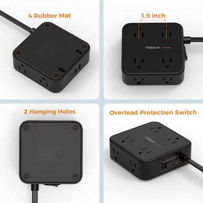 TESSAN Surge Protector Power Strip with 900J Surge Protection, 5 Ft, Black - color: Black with 1875W, size: 5 feet