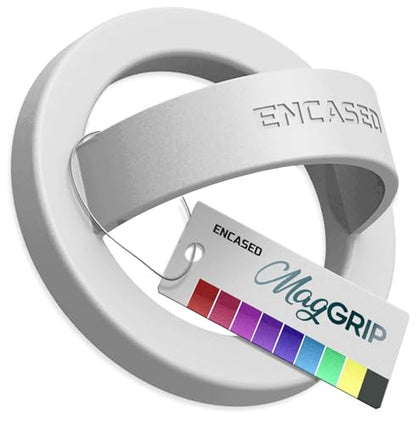 Encased Magnetic Phone Grip Holder Thin Silicone Finger Loop Ring, Compatible with Magsafe (White) - color: White