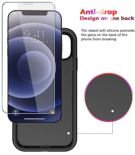 Diverbox for iPhone 12 case [Shockproof] [Dropproof] [Tempered Glass Screen Protector ] Heavy Duty Protection Phone Case Cover for Apple iPhone 12 - color: Black-2in1