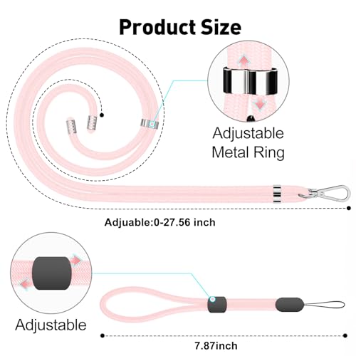 SHANSHUI Phone Lanyard Crossbody, Long & Wrist Nylon Cell Phone Lanyard Tether Pads for All Mobile Phones Black Pink - color: Black Light-pink