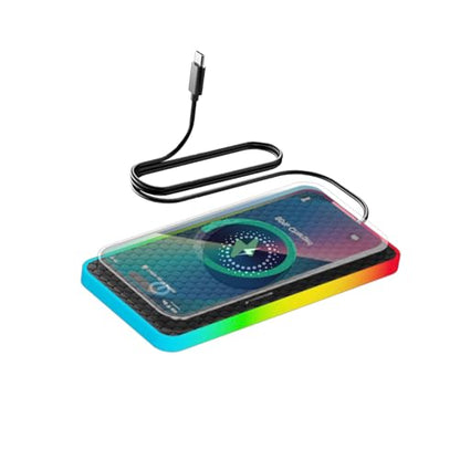 Car Wireless Charger Pad, 15W Fast Charging, RGB LED Atmosphere Light, Anti-Slip, Universal Qi Compatible with iPhone and Wireless Charging Phones, Black(USB-C) (USB-A) (USB Type C)