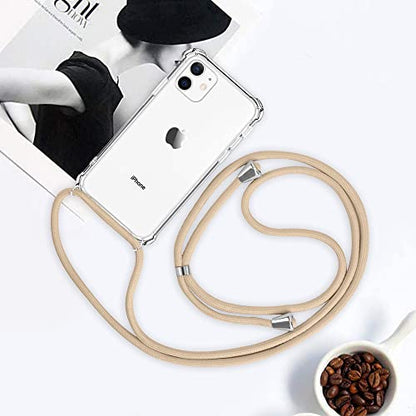 for iPhone 11 Crossbody Case Clear Adjustable Shoulder Neck Lanyard Strap Cover Women Girls Soft TPU Slim Shockproof Protective Hanging Phone Mobile Case for iPhone 11 6.1 Inch - Beige - size: for iPhone 11