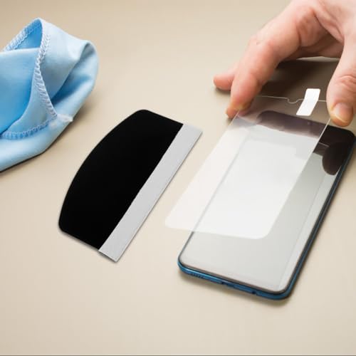 Housoutil Mobile Phone Film Scraper Card, Bubble Remover Curved Squeegee Tool with Cloth for Smooth Screen Protector Application