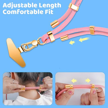 BestStone Crossbody Phone Lanyard Strap with 2 Tether Tabs (Nylon Pad + Metal Plate), Adjustable Cell Phone Lanyard - color: Hot Pink