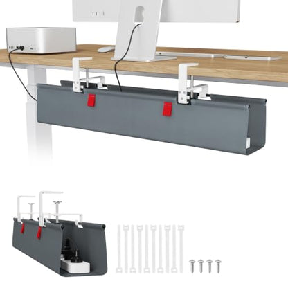 Univivi No Drill Under Desk Cable Management Tray, 28 inch Cable Management - color: Grey, size: 28"L x 5.5"W