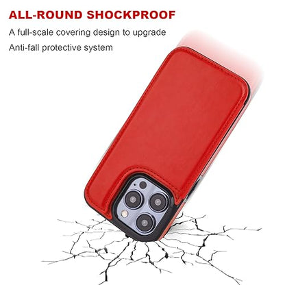 ONETOP for iPhone 15 Pro Wallet Case with Credit Card Holder,Red | Kickstand,ID/Cash Holder,Case Wallet with Card Slots,Double Magnetic Clasp,Durable PU Leather Shockproof Cover for Women Men - color: Red