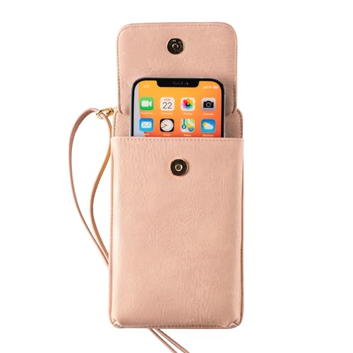 Crossbody Phone Purse for Women – RFID Phone Case Wallet w/Magnetic Closure & Separate Zipper Pocket Crossbody Bag - color: Pink