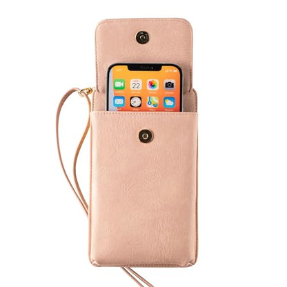 Crossbody Phone Purse for Women – RFID Phone Case Wallet w/Magnetic Closure & Separate Zipper Pocket Crossbody Bag - color: Pink