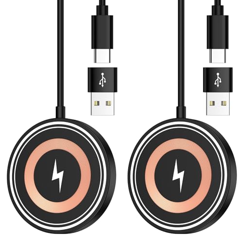 Samsung S26 Ultra Wireless Charger Fast Charging Pad Magnetic Charger for Samsung Galaxy S26 Plus/S25 Ultra/S24/S23/S22/2Pack 15W Fast Magsafe Charger Pad with USB A Adapter for iPhone 17 Pro/16/15/14 - color: Black