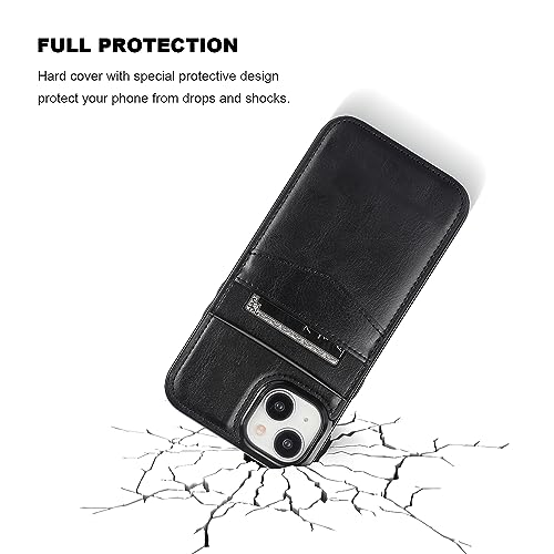 KIHUWEY for iPhone 15 Plus Wallet Case Card Holder Kickstand, Black | Credit Card Slots, PU Leather, Magnetic Clasp, Flip Heavy Duty Protection Cover for Men and Women - color: Black