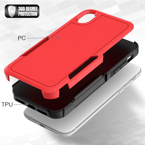 for iPhone XR Case: Dual Layer Protective Heavy Duty Cell Phone Case Shockproof Rugged Bumper Tough with Screen Protector - 16ft Military Grade Drop Tested for Appple iPhone XR (6.1 inch), Red - color: Red (PC) + Black (TPU)