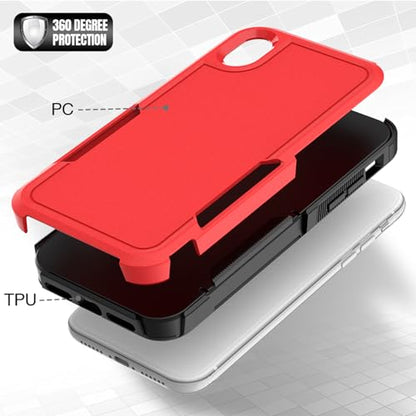 for iPhone XR Case: Dual Layer Protective Heavy Duty Cell Phone Case Shockproof Rugged Bumper Tough with Screen Protector - 16ft Military Grade Drop Tested for Appple iPhone XR (6.1 inch), Red - color: Red (PC) + Black (TPU)