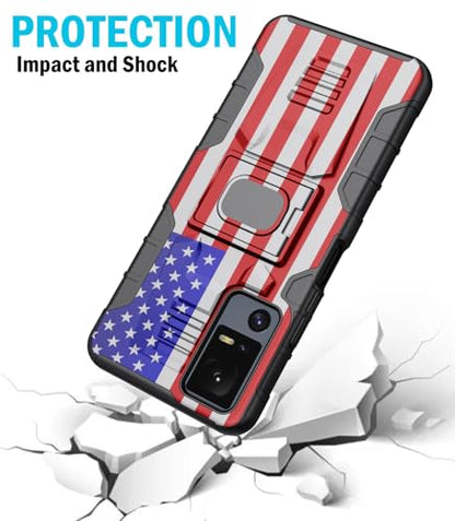 Nakedcellphone Rugged Combo for Jitterbug Smart 4 Phone Case - USA Flag | Hybrid Cover + Belt Clip Holster, Rotating Holder, Ring Grip, with Kickstand, Mounting Plate, Fits Lively Smart4 or TCL 40XL - color: USA Flag