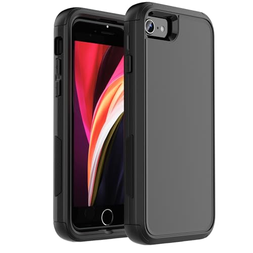 X-belmox Heavy Duty Case for iPhone SE 3rd Generation Shockproof Case Black | for iPhone SE 2022 (3rd Gen) for iPhone SE 2nd Gen Case, 3 in 1 Wireless Charging with Non-Slip for Apple SE 4.7 Inch - color: Black