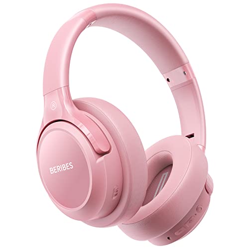 BERIBES Bluetooth Headphones Over Ear Wireless HiFi Stereo Headsets 65H 6EQ - color: Pink