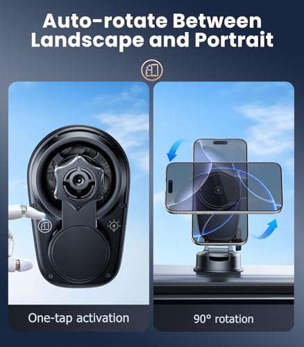 Wireless Magnetic Car Phone Holder Mount with Cooling Fan & RGB Lights, 15W Fast Charging Auto-Rotate Suction Cup Charger for iPhone 17/16/15/14/13 S25 Samsung, Car Dashboard/Windshield Mount - size: Suction cup