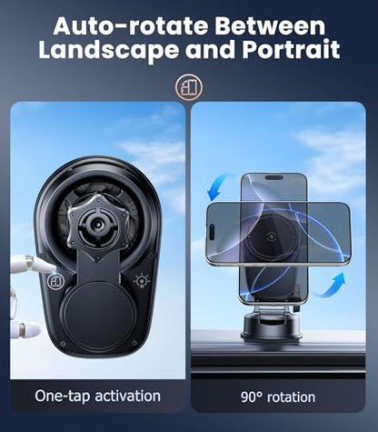 Wireless Magnetic Car Phone Holder Mount with Cooling Fan & RGB Lights, 15W Fast Charging Auto-Rotate Suction Cup Charger for iPhone 17/16/15/14/13 S25 Samsung, Car Dashboard/Windshield Mount - size: Suction cup