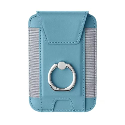 Magnetic Card Wallet Holder For Magsafe Wallets with Grip, 7 Cards Holder RFID Blocking, Ring Stand Stick on Wallet, Leather Magnetic Phone Wallet with Privacy Flap - color: Sky blue elastic circular support