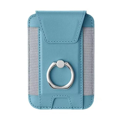 Magnetic Card Wallet Holder For Magsafe Wallets with Grip, 7 Cards Holder RFID Blocking, Ring Stand Stick on Wallet, Leather Magnetic Phone Wallet with Privacy Flap - color: Sky blue elastic circular support